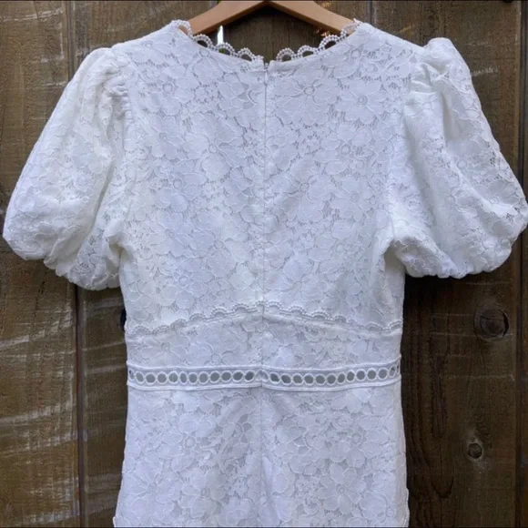 White Lace Puff Sleeve High Low Dress 🌿 - Picture 7 of 10